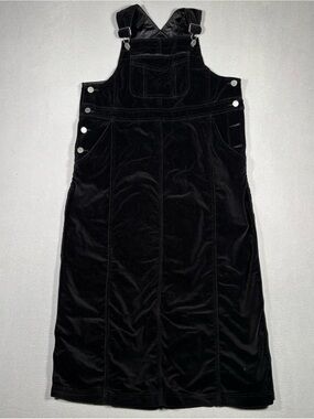 Vintage Eddie Bauer Pinafore Velvet Midi Dress Women’s Petite Medium Black